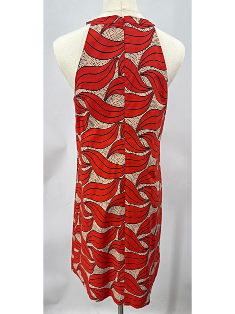 Ann Taylor Cotton blend Red Leaf Swirl Halter Dress 2 - Picture 5 of 9